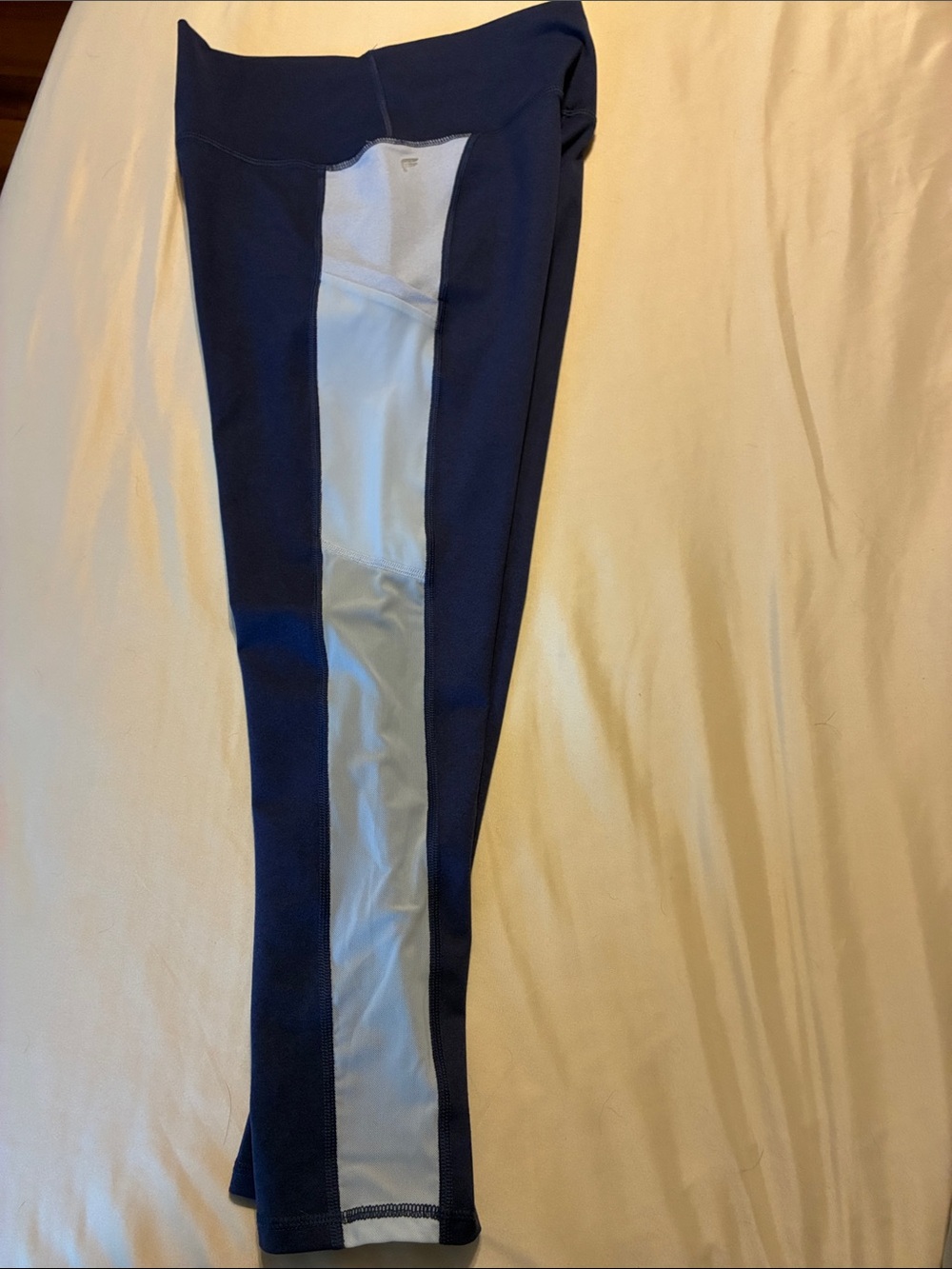 Fabletics Navy Leggings with Light Blue Side Panels